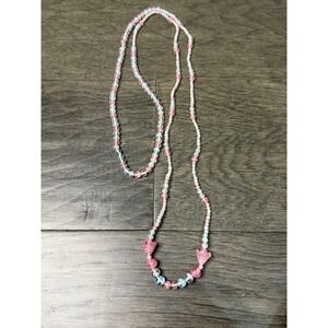Vintage Pink And Blue Art Swirl Glass Bead Necklace